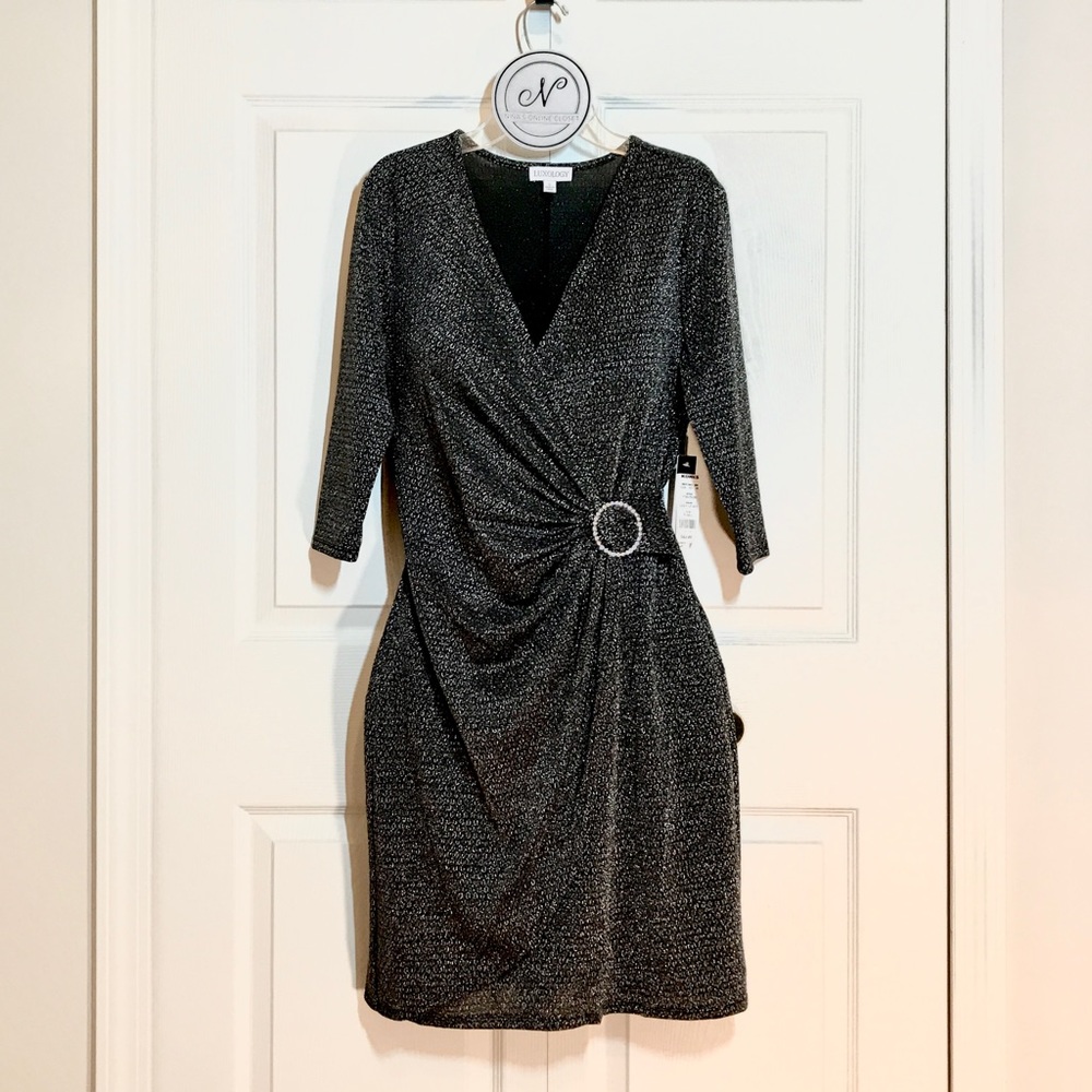 Luxology Women’s Textured Faux-Wrap Dress Dark Gray Size S